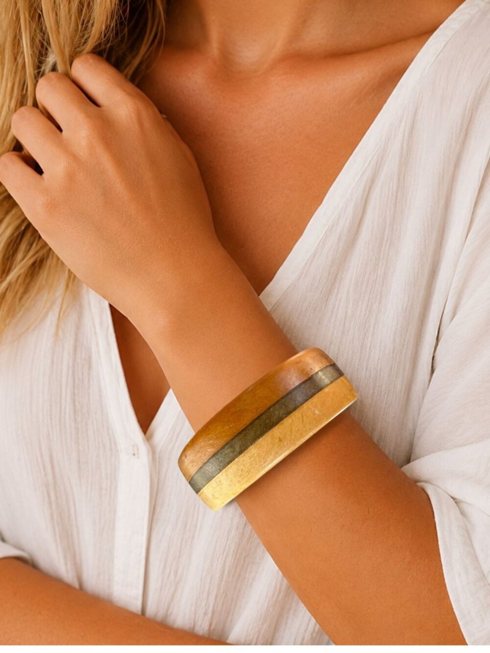 Wood Bangle Bracelet 275 Inch Organic Modern Two Tone Artisan Jewelry